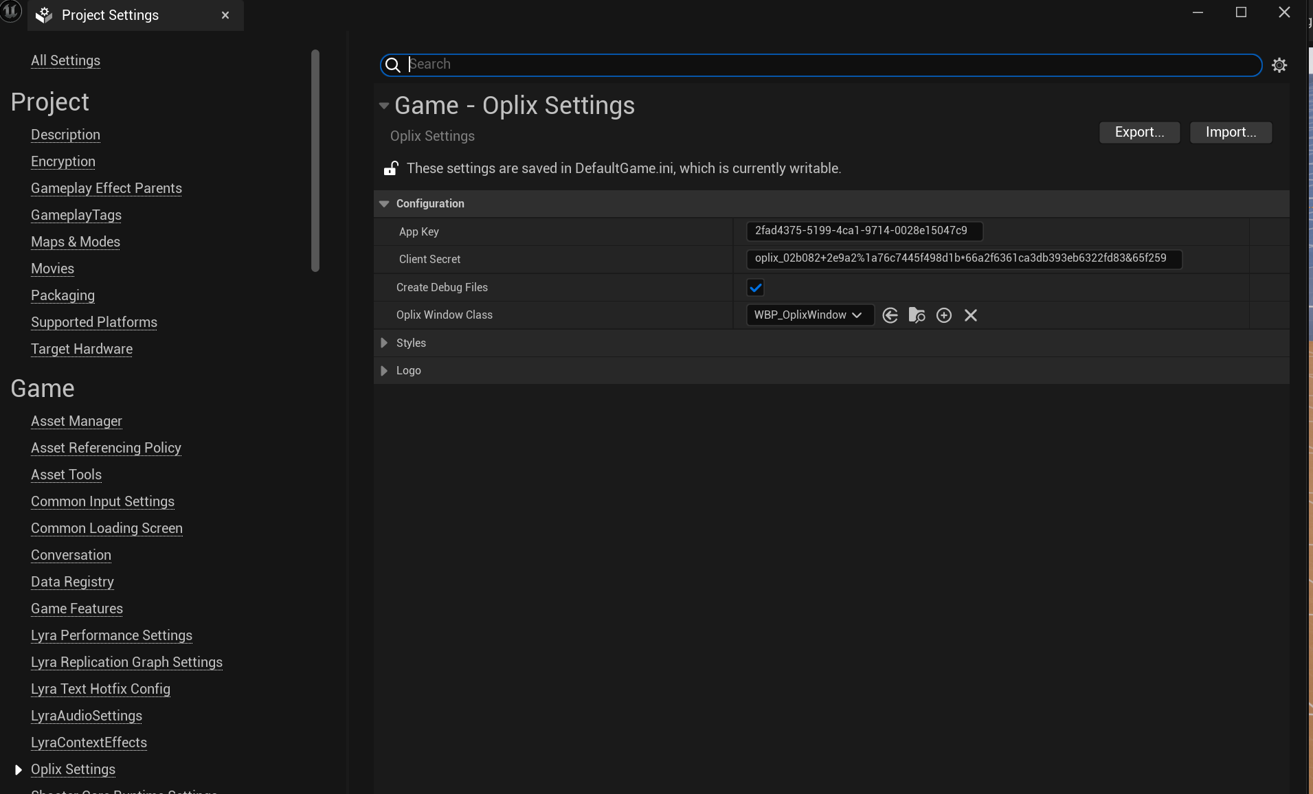 Oplix Settings Configuration